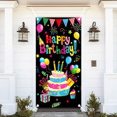 Aperturee - Colorful Cake Confetti Black Birthday Door Cover
