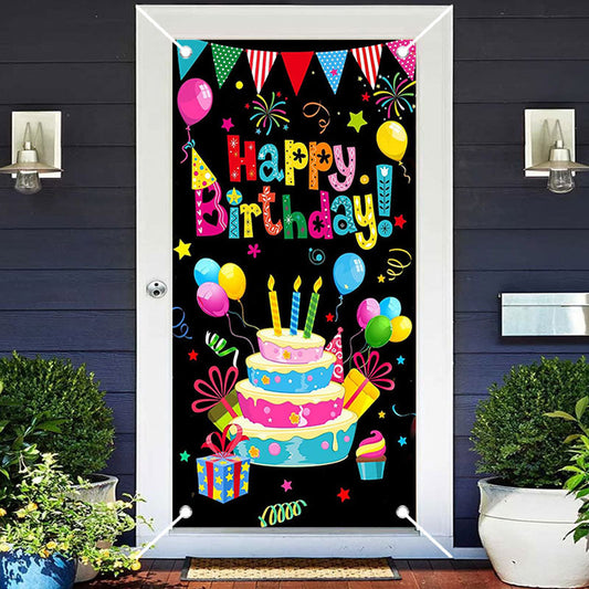 Aperturee - Colorful Cake Confetti Black Birthday Door Cover