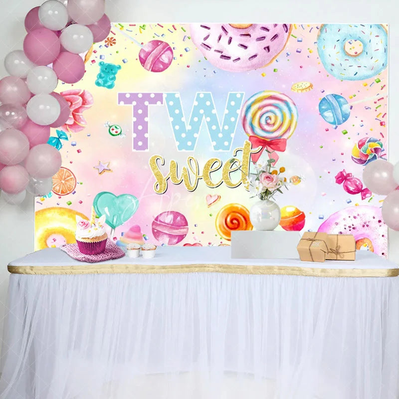 Aperturee - Colorful Donut Candy Heart 2nd Birthday Backdrop