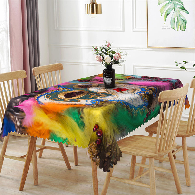 Aperturee - Colorful Feathers Mask Party Rectangle Tablecloth