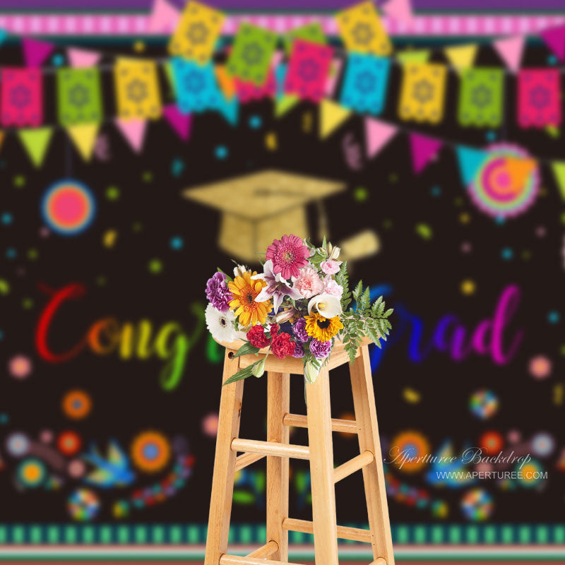Aperturee - Colorful Flag Mexican Congrats Grad Photos Backdrop