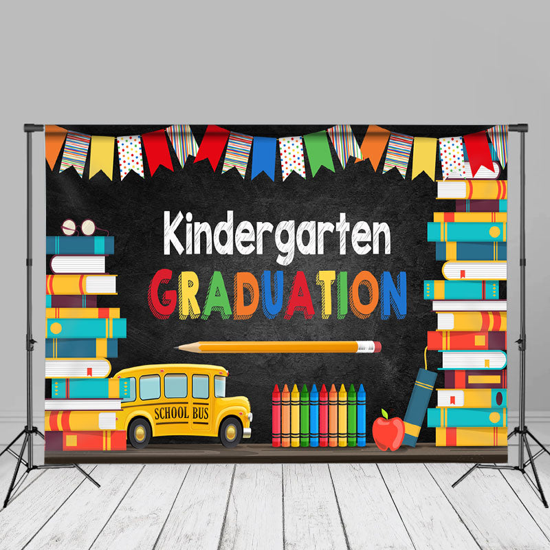 Aperturee - Colorful Flags Books Knidergarten Graduation Backdrop