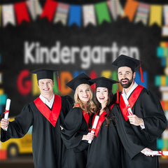 Aperturee - Colorful Flags Books Knidergarten Graduation Backdrop