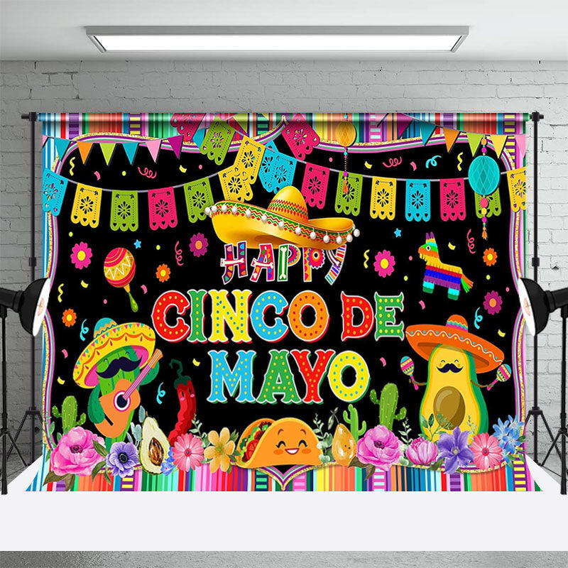 Aperturee - Colorful Floral Carnival Happy Cinco De Mayo Backdrop