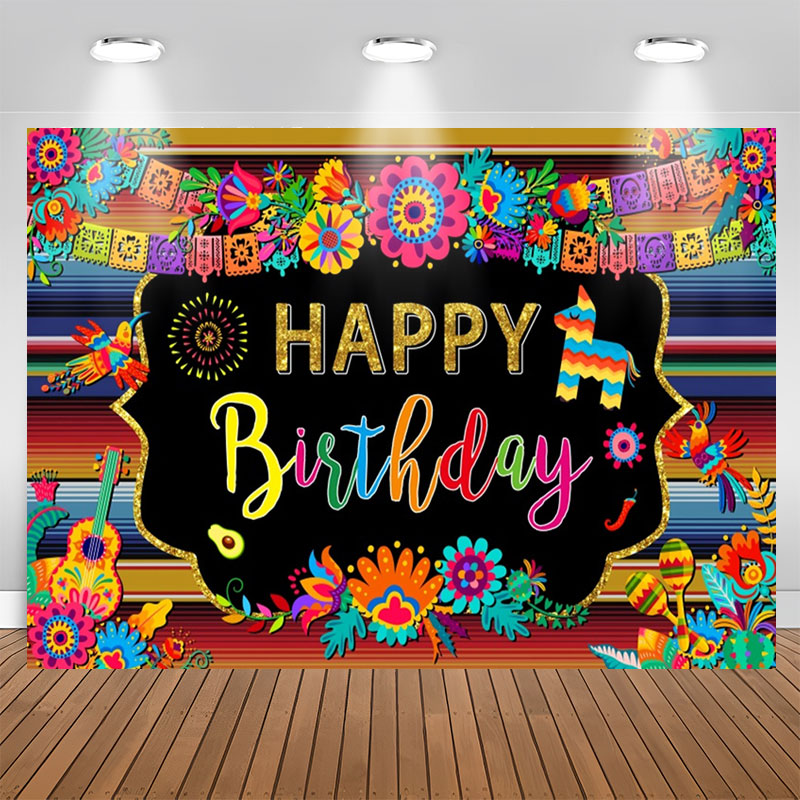 Aperturee - Colorful Floral Mexican Fiesta Birthday Backdrop
