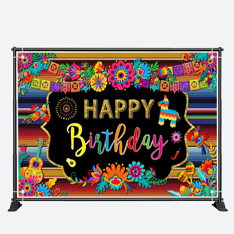 Aperturee - Colorful Floral Mexican Fiesta Birthday Backdrop