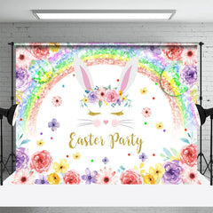 Aperturee - Colorful Floral Rainbow Rabbit Easter Party Backdrop