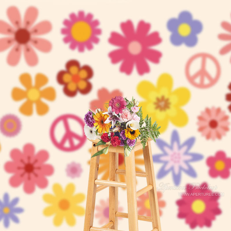 Aperturee - Colorful Flower Hippie Peace Symble Birthday Backdrop