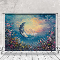 Aperturee - Colorful Flower Moon Sunset Painting Photo Backdrop