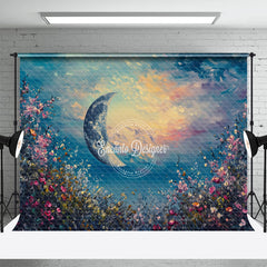 Aperturee - Colorful Flower Moon Sunset Painting Photo Backdrop