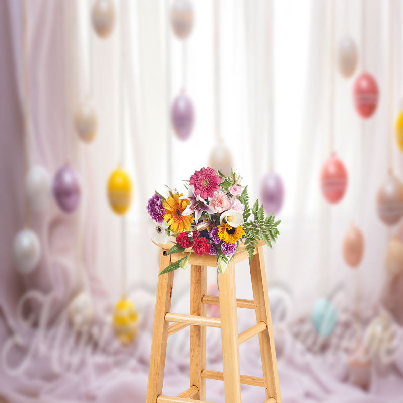 Aperturee - Colorful Hanging Eggs Window Curtain Photo Backdrop