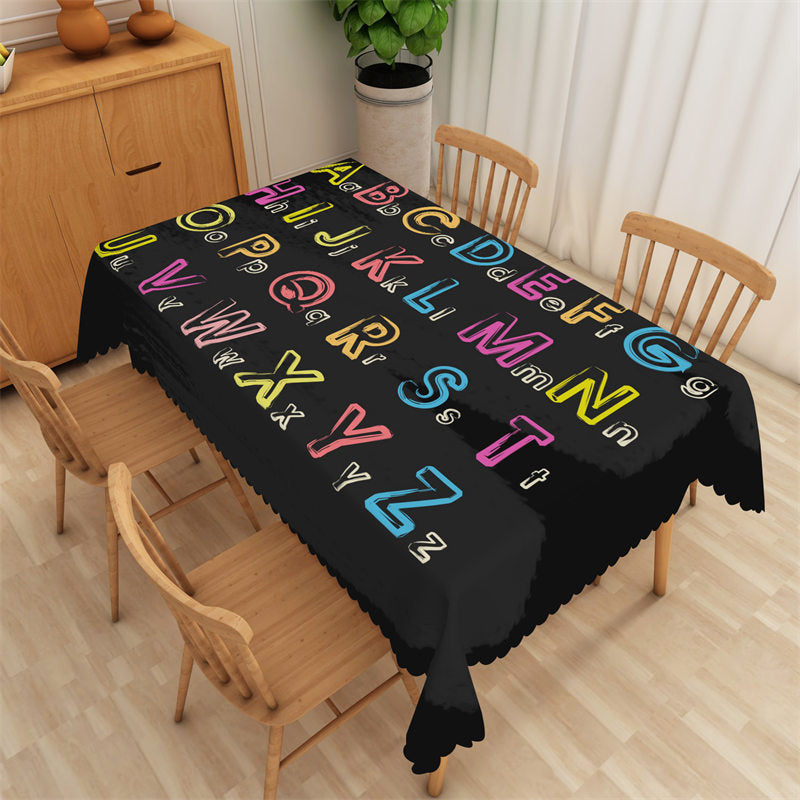 Aperturee - Colorful Letter Cool Black Rectangle Tablecloth