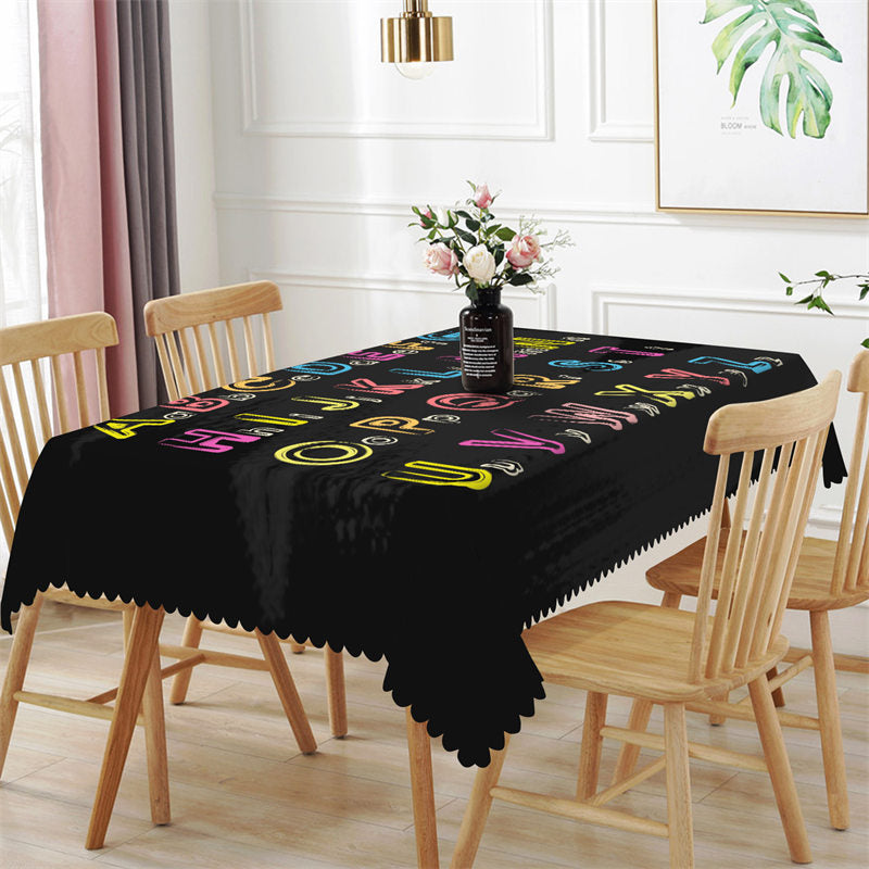 Aperturee - Colorful Letter Cool Black Rectangle Tablecloth