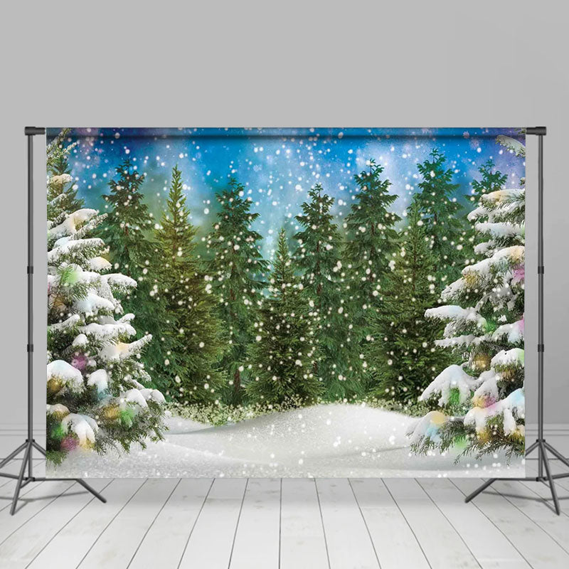 Aperturee - Colorful Light Snowy Green Forest Winter Backdrop