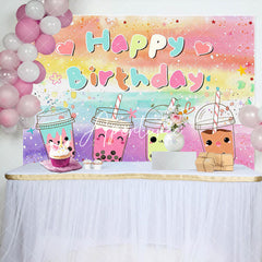 Aperturee - Colorful Oli Painting Cute Milktea Birthday Backdrop