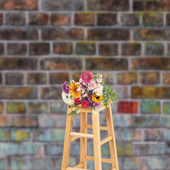 Aperturee - Colorful Pigment Vintage Brick Wall Photos Backdrop