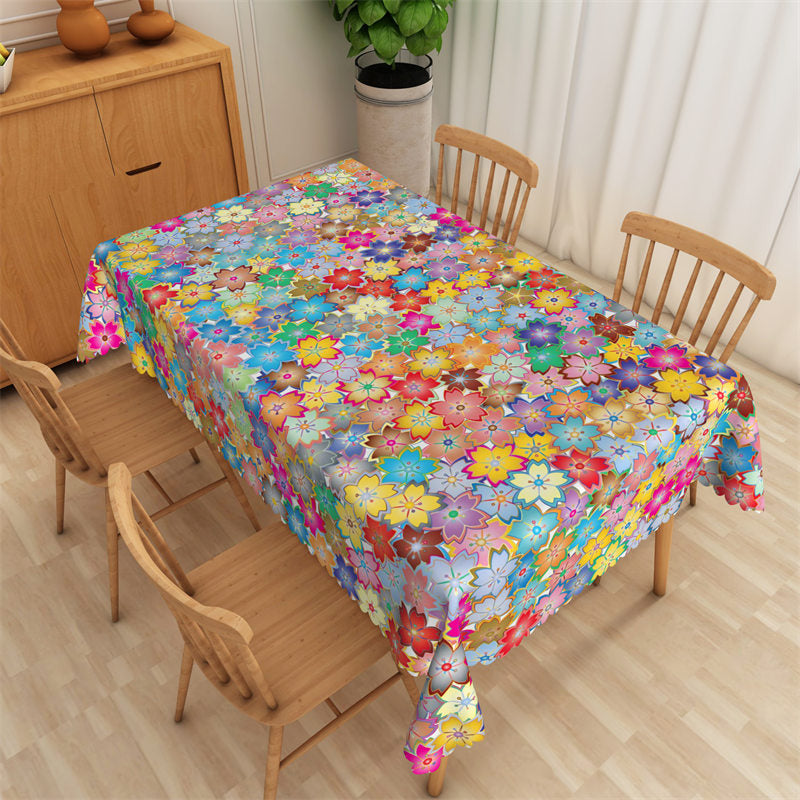 Aperturee - Colorful Repeat Cherry Blossoms Rectangle Tablecloth