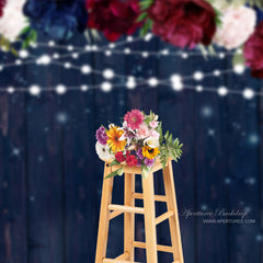 Aperturee - Colorful Roses Dark Blue Wooden Backdrop For Photo