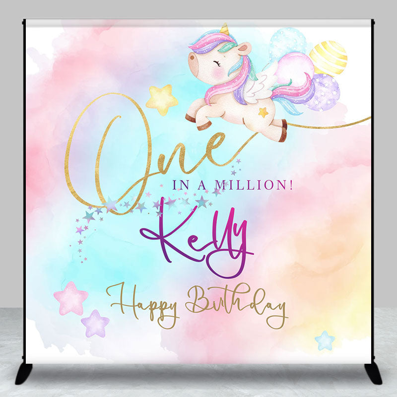 Aperturee - Colorful Stars Unicorn Custom 1st Birthday Backdrop