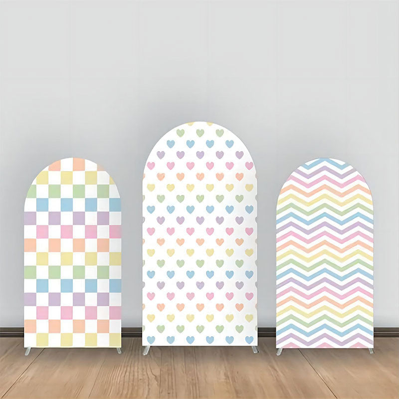 Aperturee - Colorful Wavy Stripe Heart Plaid Arch Backdrop Kit