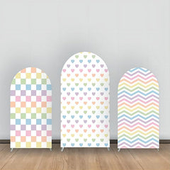 Aperturee - Colorful Wavy Stripe Heart Plaid Arch Backdrop Kit