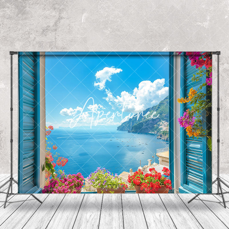 Aperturee - Colors Floral Blue Sea Sky Summer Backdrop For Photo