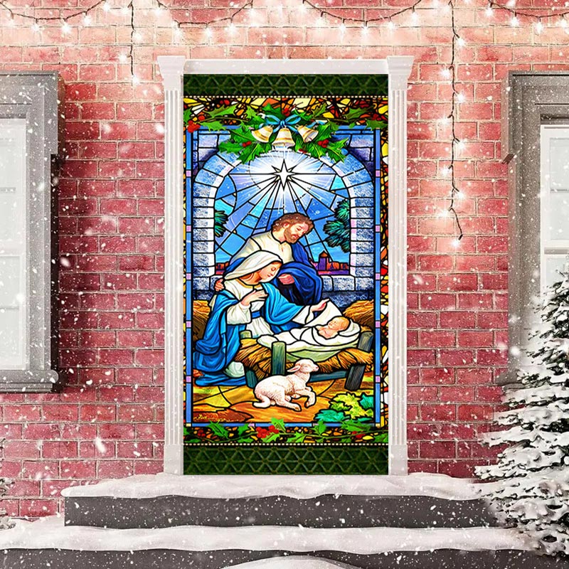 Aperturee - Colourful Holy God Baby Sheep Christmas Door Cover