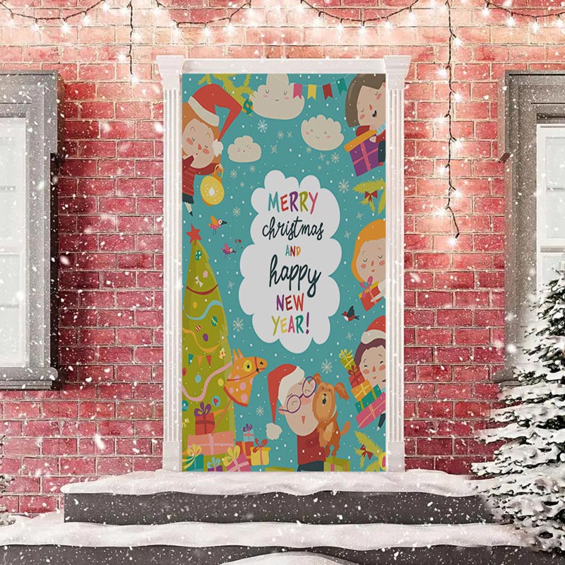 Aperturee - Colourful Merry Christmas Happy New Year Door Cover