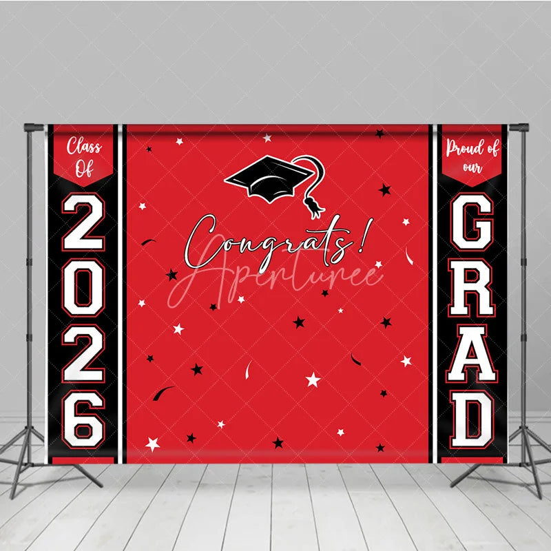 Aperturee - Congrats 2026 Grad Black Red Graduation Backdrop