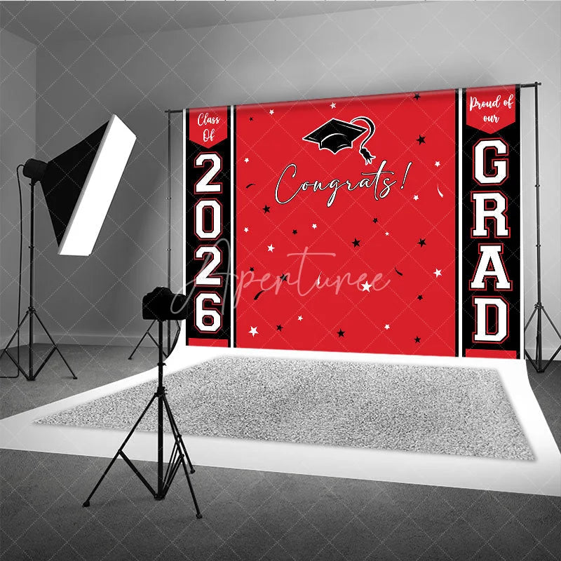 Aperturee - Congrats 2026 Grad Black Red Graduation Backdrop