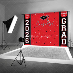 Aperturee - Congrats 2026 Grad Black Red Graduation Backdrop