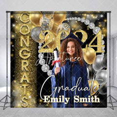 Aperturee - Congrats Diamond Gold Black Bokeh Custom Grad Backdrop