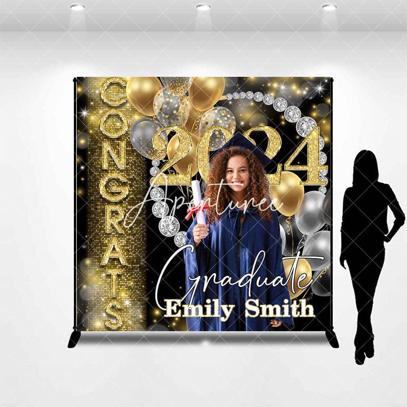 Aperturee - Congrats Diamond Gold Black Bokeh Custom Grad Backdrop