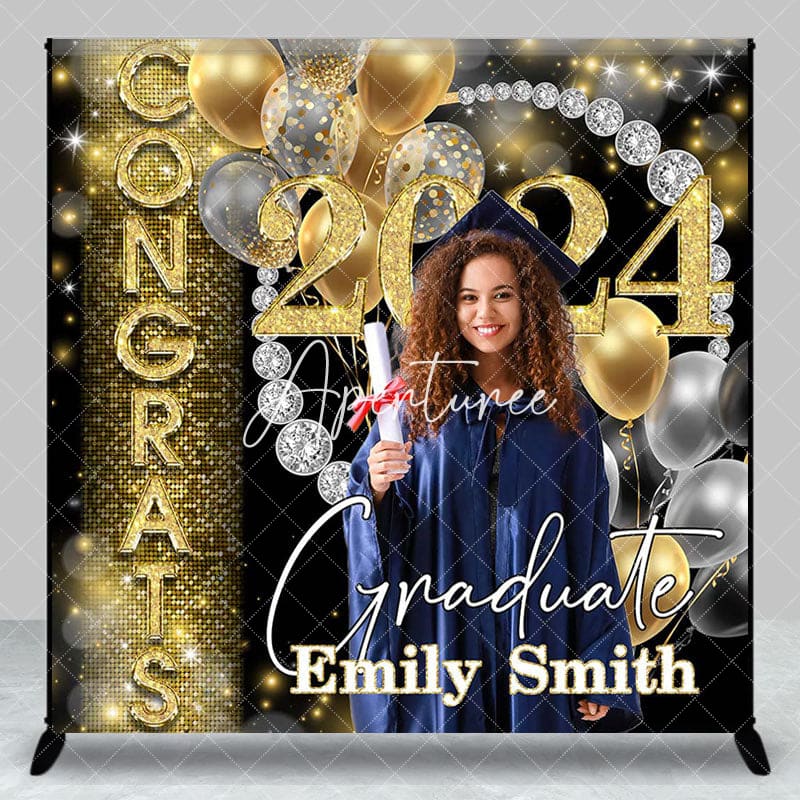 Aperturee - Congrats Diamond Gold Black Bokeh Custom Grad Backdrop