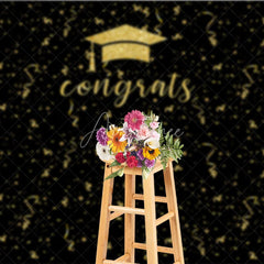Aperturee - Congrats Golden Ribbons Black Graduation Backdrop
