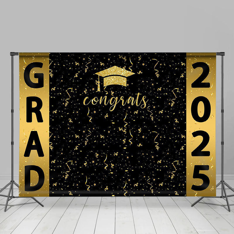 Aperturee - Congrats Golden Ribbons Black Graduation Backdrop