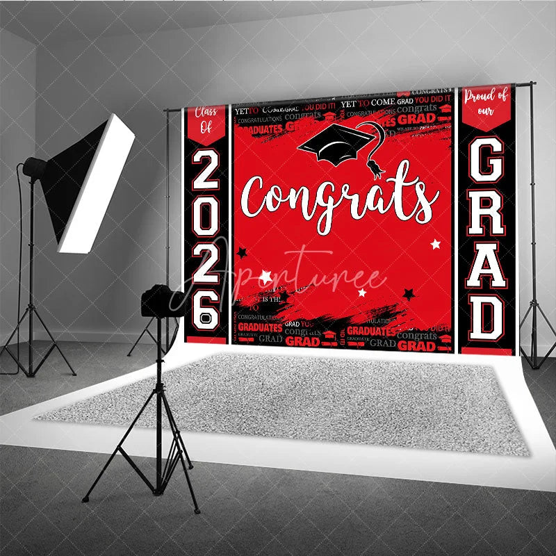 Aperturee - Congrats Red Black Paint Happy Graduation Backdrop