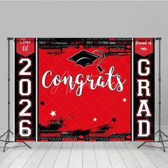 Aperturee - Congrats Red Black Paint Happy Graduation Backdrop