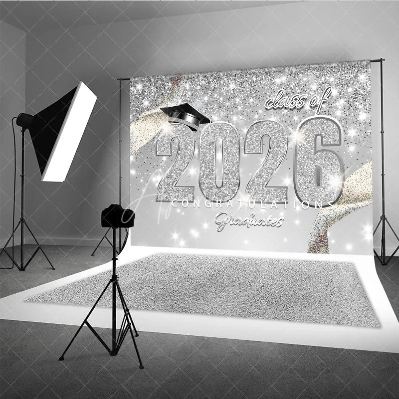 Aperturee - Congratulations Class Of 2026 Glitter Photo Grad Backdrop