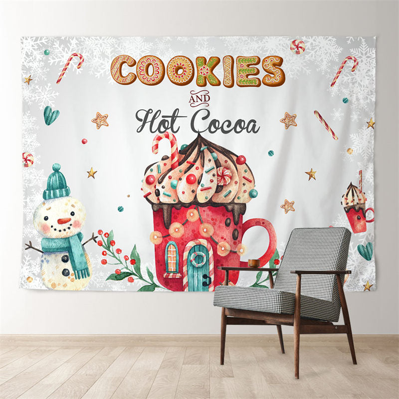 Aperturee - Cookies Hot Cocoa Red House Snowman Xmas Backdrop