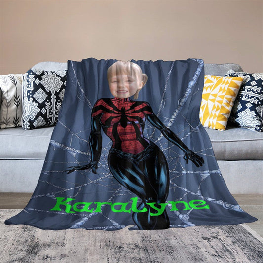 Aperturee - Cool Hero Cobweb Grey Custom Photo Blanket For Girls