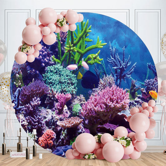 Aperturee - Coral And Fishes Under The Sea Circle Birthday Backdrop