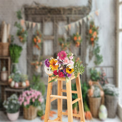 Aperturee - Country Grey White Wall Floral Door Easter Backdrop