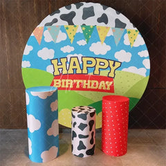 Aperturee - Cow Cloud Print Farm Story Round Birthday Backdrop