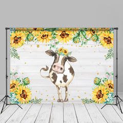 Aperturee - Cow Leaf Wooden Yellow Turnsole Flower Photo Backdrop