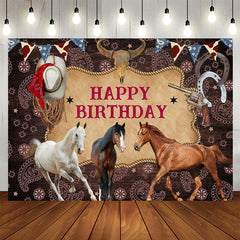 Aperturee - Cowboy Horses Cool Happy Birthday Backdrop For Males
