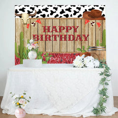 Aperturee - Cowboy Wood Cactus Brown Cap Boots Birthday Backdrop