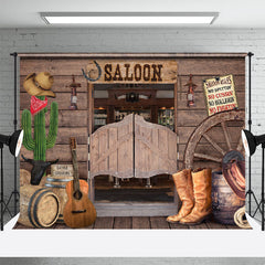 Aperturee - Cowboy Wooden Saloon Store Birthday Picture Backdrop