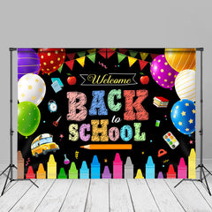 Aperturee - Crayon Balloon Black Back To School Backdrop For Photo