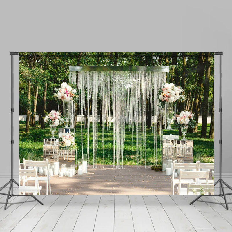 Aperturee - Crystal Pendant Floral Green Field Wedding Backdrop